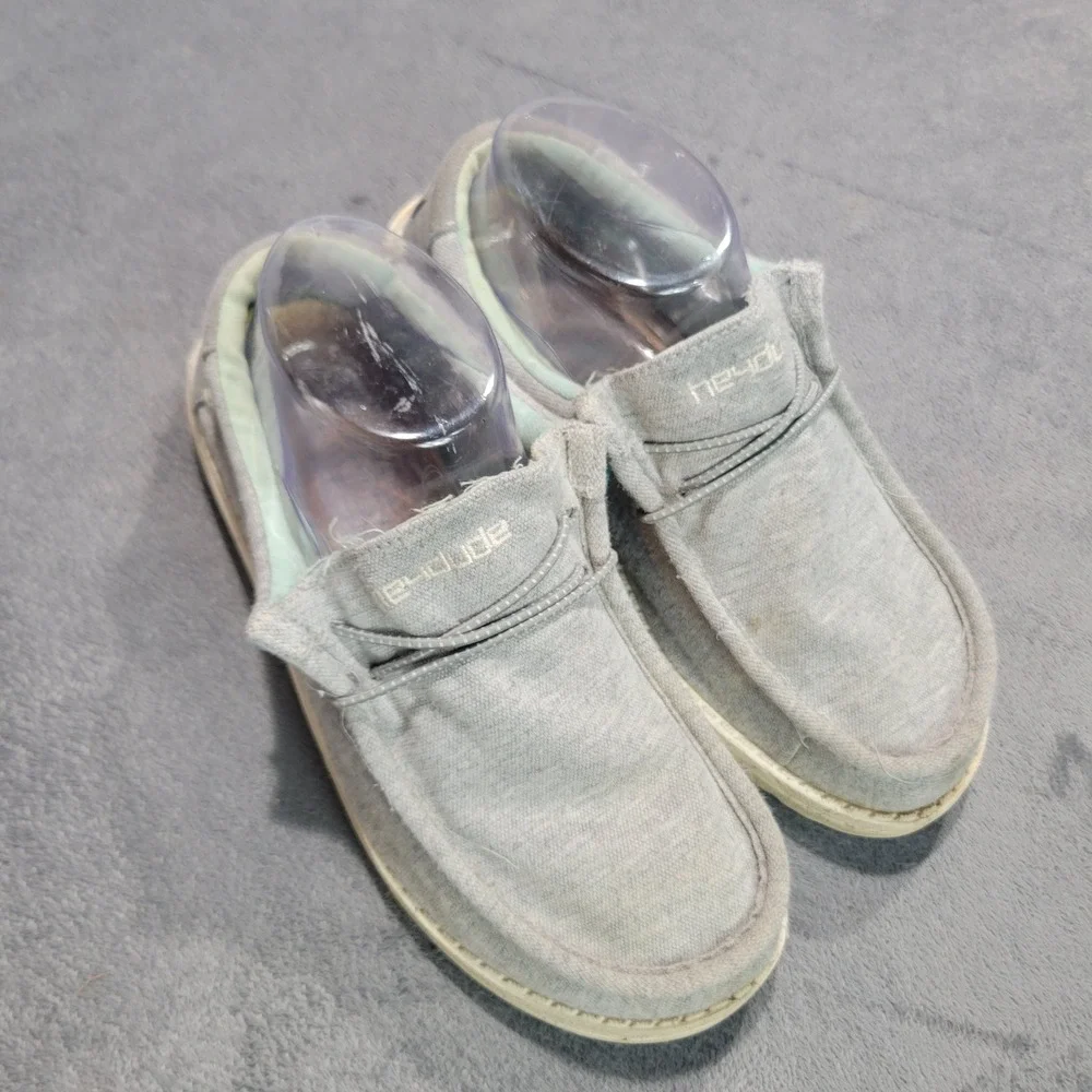 Hey Dude Wally Youth Shoes Size 5 Grey Stretch Canvas Slip On Moc Toe 130133160